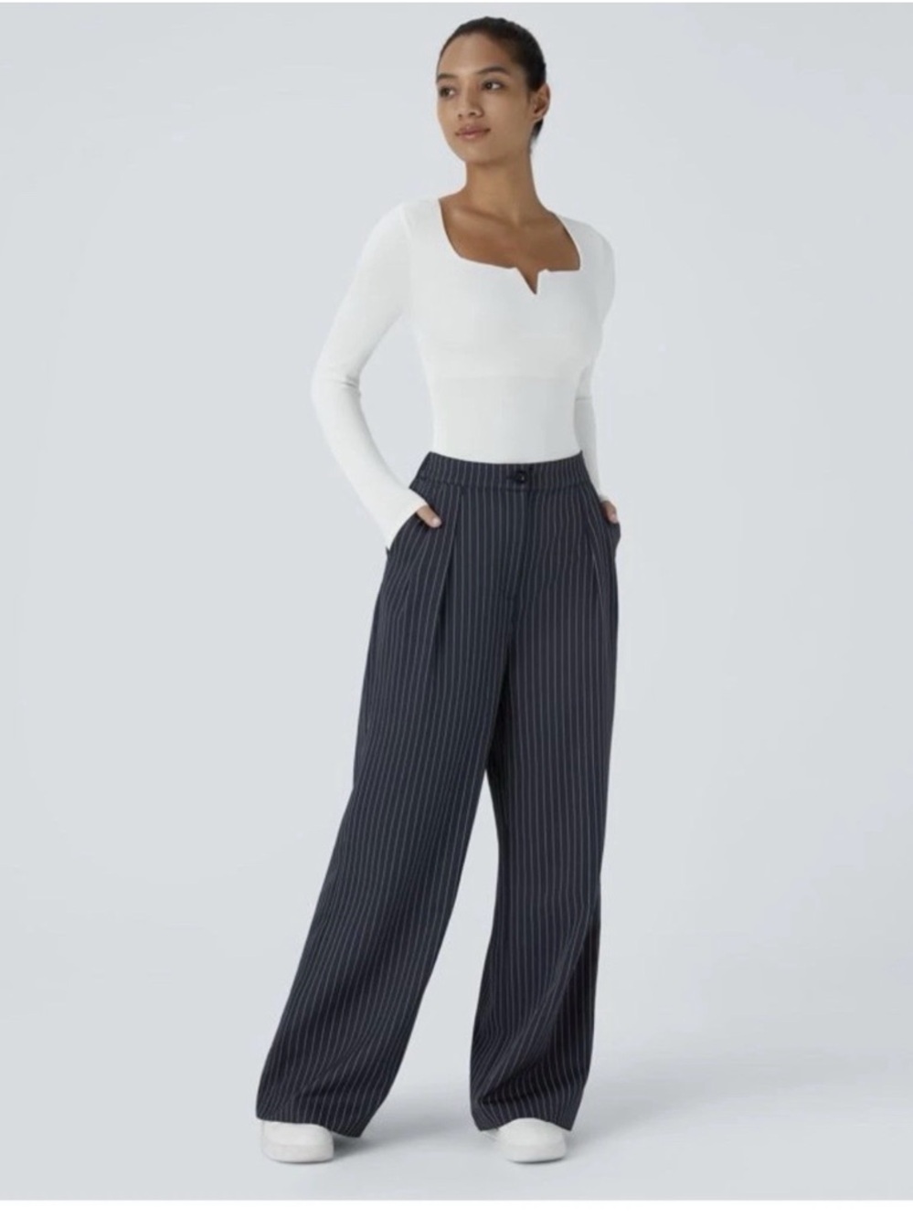 HALARA  Pinstripe Wide-Leg Trousers